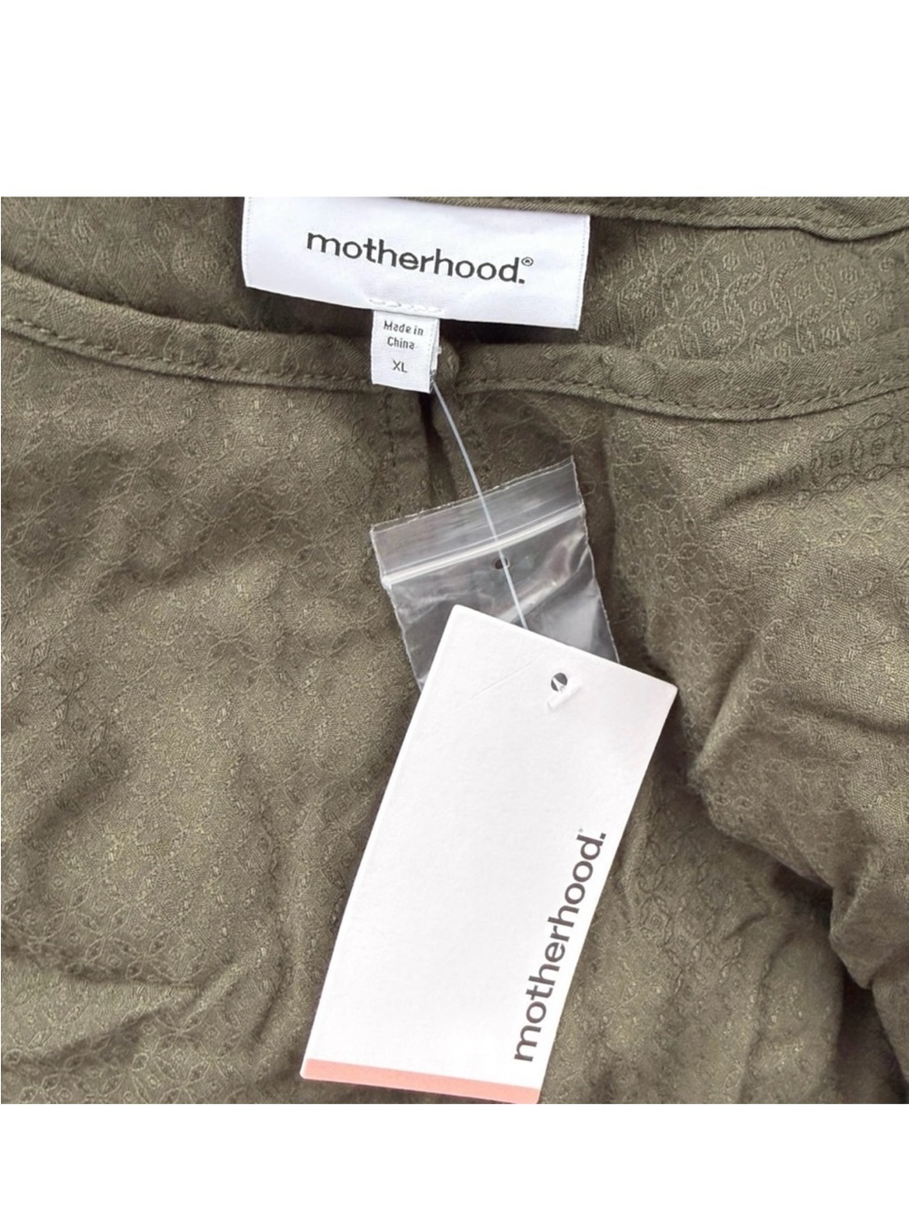 Motherhood Maternity Olive Textured Peplum Blouse XL- New with tags removed